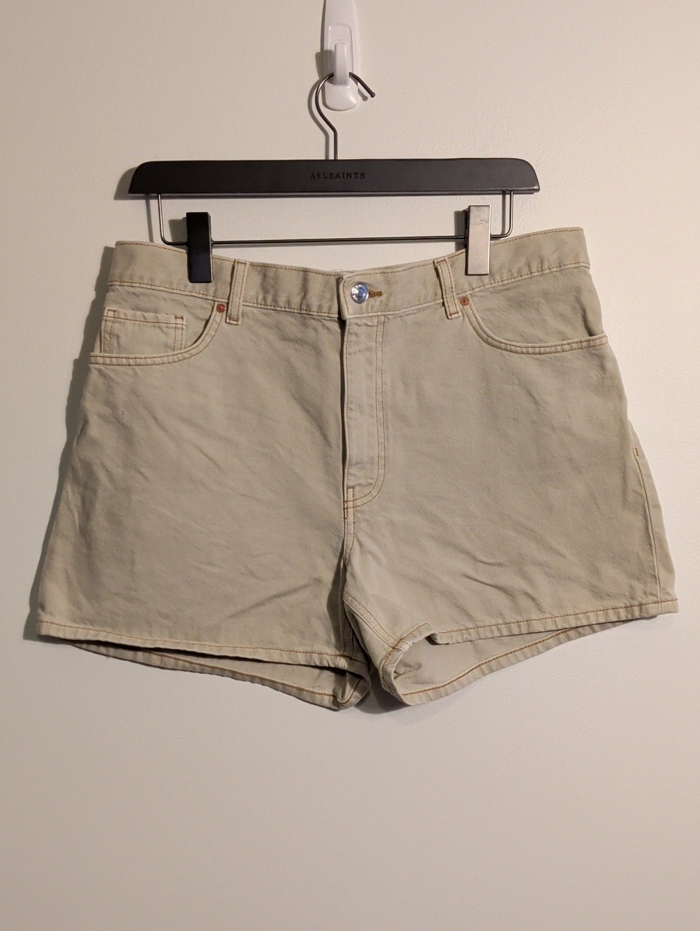 MANGO cream denim shorts with contrast stitching - size 12